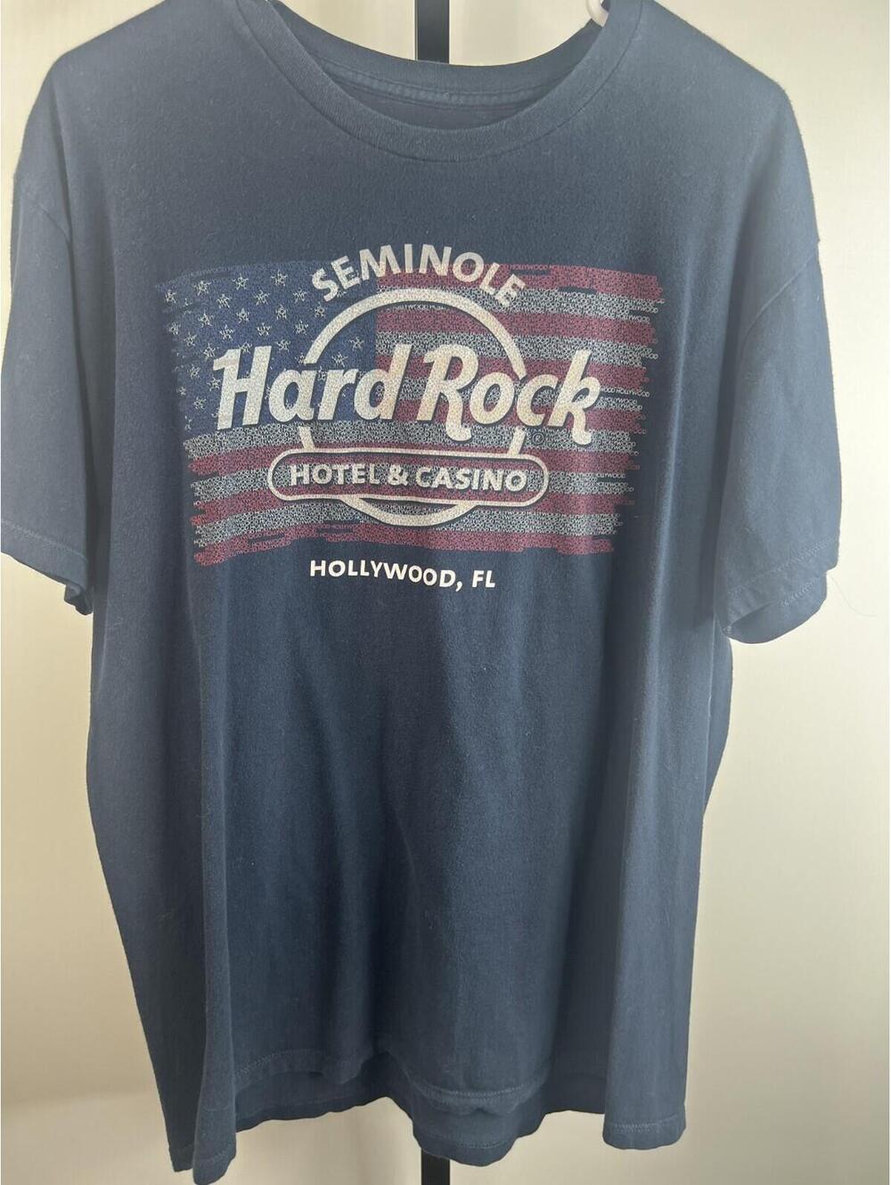 Hard Rock Hotel & Casino Hollywood FL Seminole American Flag T Shirt Large Navy